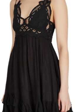 Free People Black Crochet Bodice Slip Dress